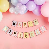 Pastel 'Happy Birthday' Flag Card Banner 3m