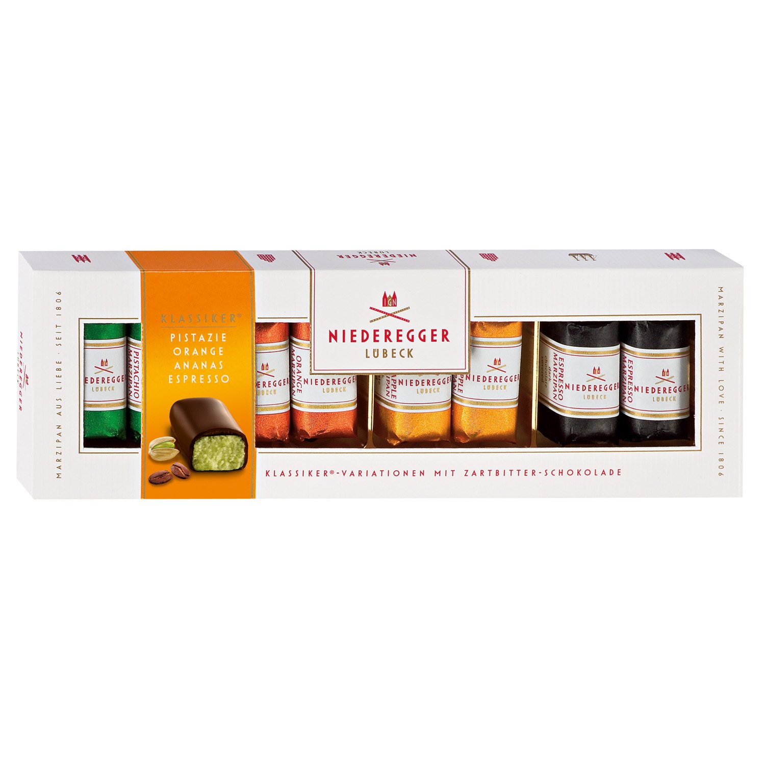 Dark chocolate covered asstd marzipan mini loaves in gift box - 10x100g