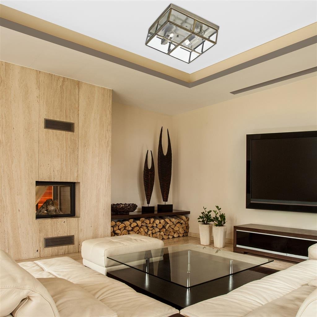 Searchlight Pisa 2 Light Flush - Antique Brass Metal & Clear Bevelled Glass