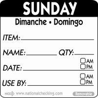 50mm Sunday Removable Day Label (500)