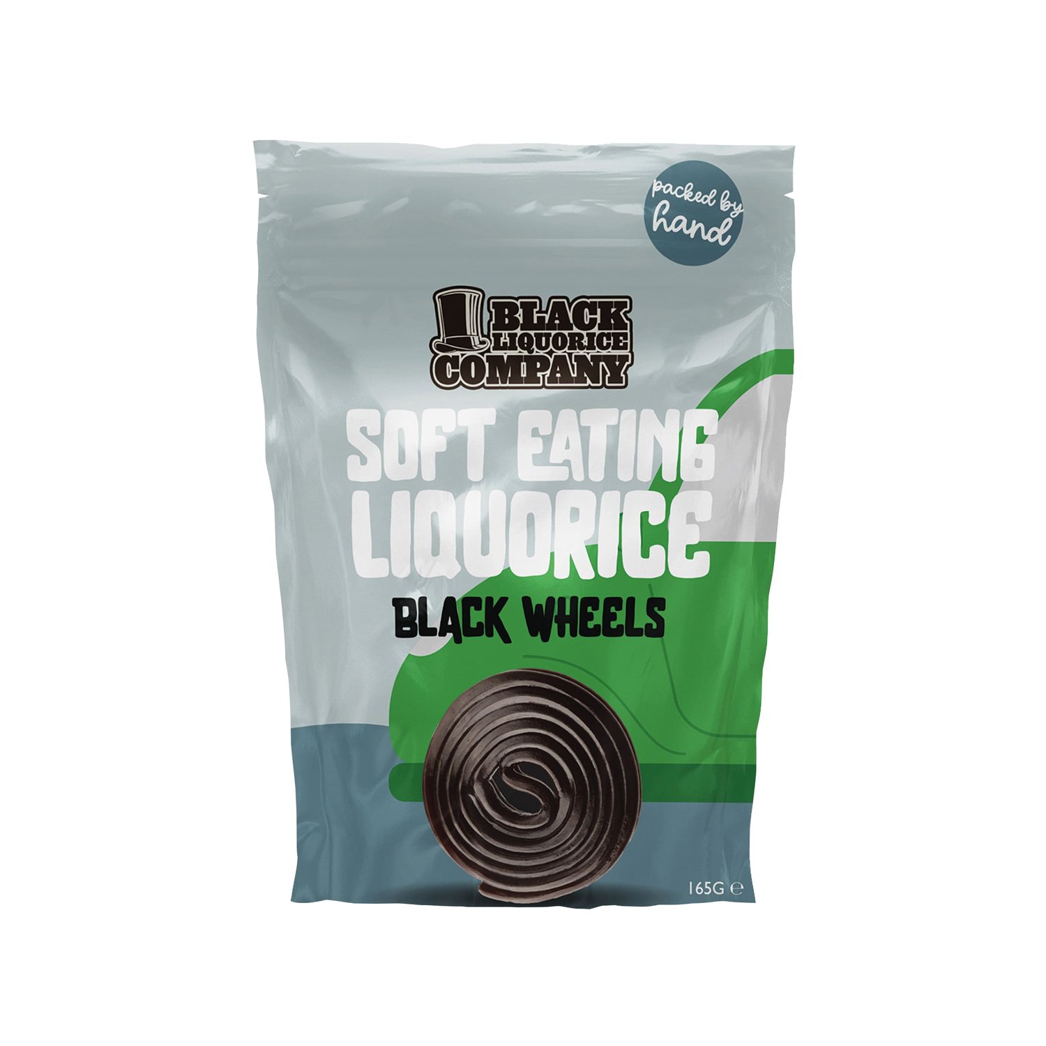 Soft eating traditional black liquorice wheels in pouch 6x165g
