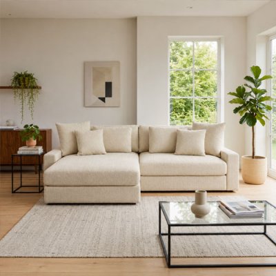 Vito Interchangeable 3 Seater Chaise Sofa - Beige