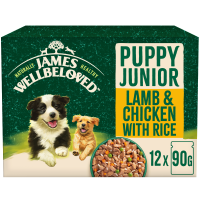 James Wellbeloved Puppy/Junior Lamb and Chicken with Rice and Vegetables in Gravy Pouches 12x90gm DS49T