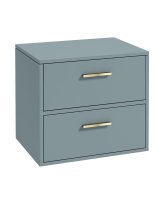 FINLAND 60CM TWO DRAWER WALL HUNG MATT CORAL GREEN COUNTERTOP VANITY UNIT - BRUSHED GOLD HANDLE