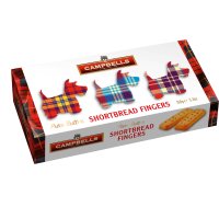 Tartan dog carton of shortbread fingers - VAT FREE - 24 x 150g