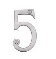 C1560-5-SC - Heritage Brass Numeral 5 Face Fix 76mm (3") Satin Chrome Finish