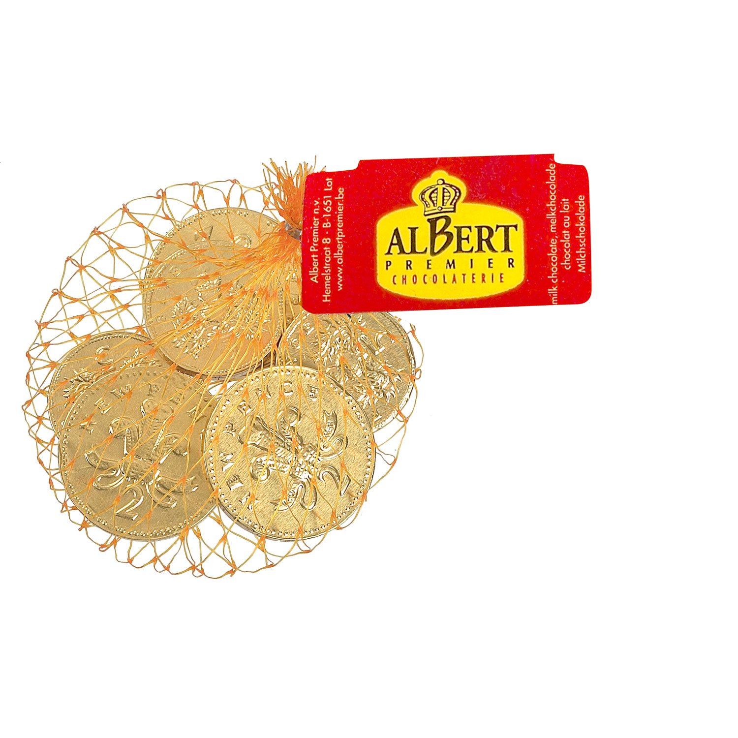 Gold foiled UK milk chocolate coins in net - 50x50g