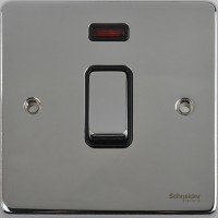 Schneider Ultimate Low Profile 20Amp Double Pole switch with neon Polished Chrome with Black Insert | LV0701.0070