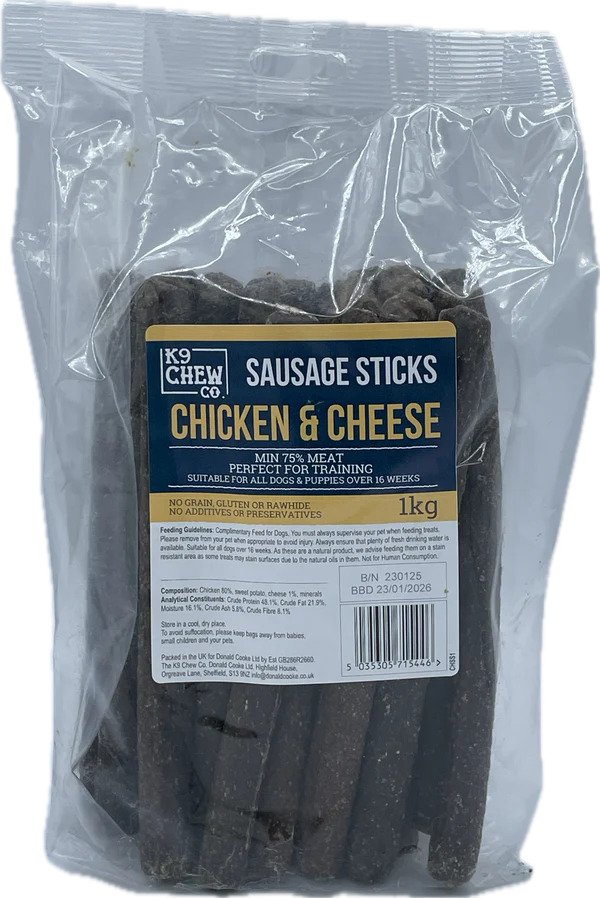 K9 Chew Co. Chicken & Cheese Sausage Sticks 1kg (App 20 pc)