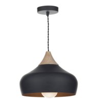 DETA  Dar Gaucho 1 LIGHT E27  Pendant Black with wood detailing