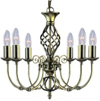 ZANZIBAR ANTIQUE BRASS 6 LIGHT FITTING WITH ORNATE TWISTED COLUMN E14 SES