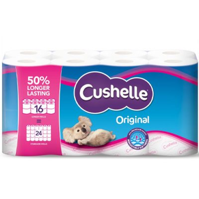 Cushelle Original 50% Longer Lasting Toilet Rolls - 16 Pack Equals 24 Pack 1