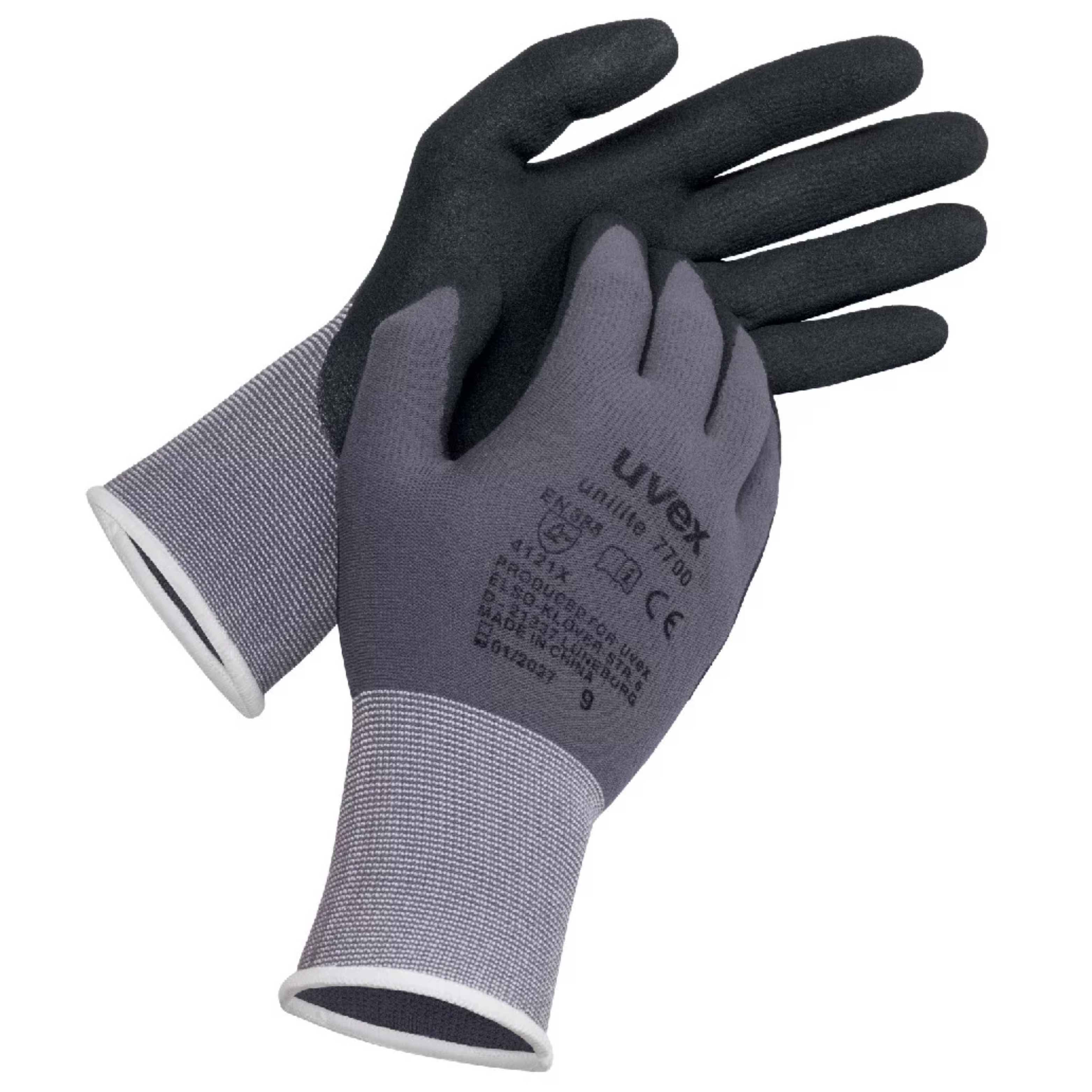Uvex Unilite Nitrile/PU Gloves, Grey/Black