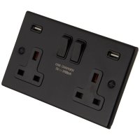 Black Metal 2 Gang 13A  Socket c/w 2XUSB 6082-914