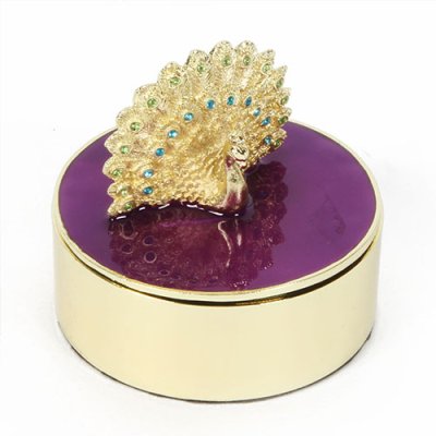 Sophia Round Purple Peacock Trinket Box