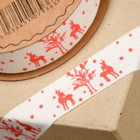 Natural Ribbon With Red Deer/Trees - 19mm x 5m