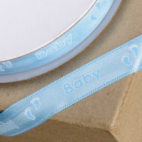 Printed Baby & Footprint Double Satin Ribbon Blue -12mm x 25m
