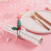 Holly Wooden Napkin Rings - Pack of 4