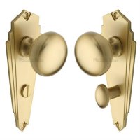BR1830-SB - Heritage Brass Mortice Knob on Bathroom Plate Broadway Design Satin Brass Finish