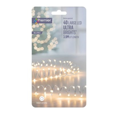 40 LED Battery Operated UltraBrights with Timer - White