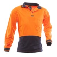 801086 Hi Vis-Polo Shirt, LS, Orange/Blue