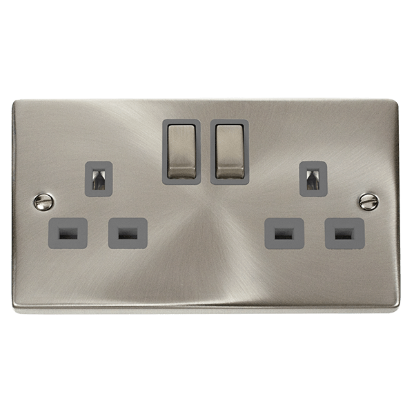 Click Deco 2G Switched Socket Satin Chrome Grey Insert VPSC536GY