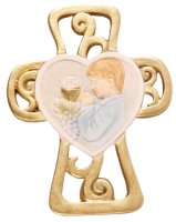 Resin Communion Plaque/Cross - Boy 3 1/2 inch   (C36010)