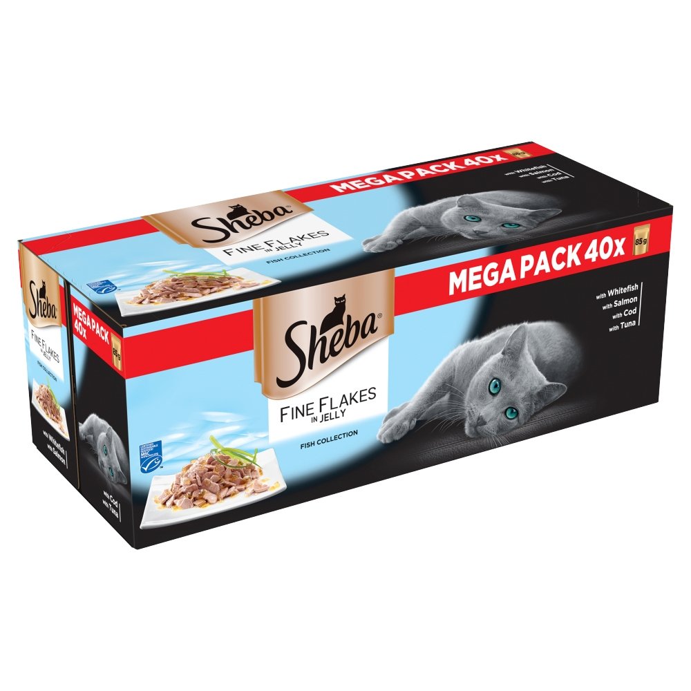 Sheba Fine Flakes Cat Pouches Fish Collection in Jelly 40x85g Bulk Packs