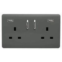 TRENDI 2 GANG 13AMP SWITCHED SOCKET WITH 2 X USB CHARCOAL