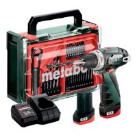 Metabo BS Basic Cordless drill driver 2 x 12V 2.0Ah LC24 Charger (Push Style) & Accessories with Plastic Carry Case
