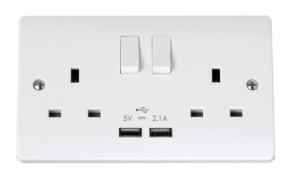 Click Curva 2G Switched Socket 2XUSB White CCA780