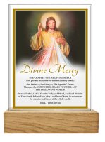 Glass Plaque/Wood Base/Divine Mercy   (32451)