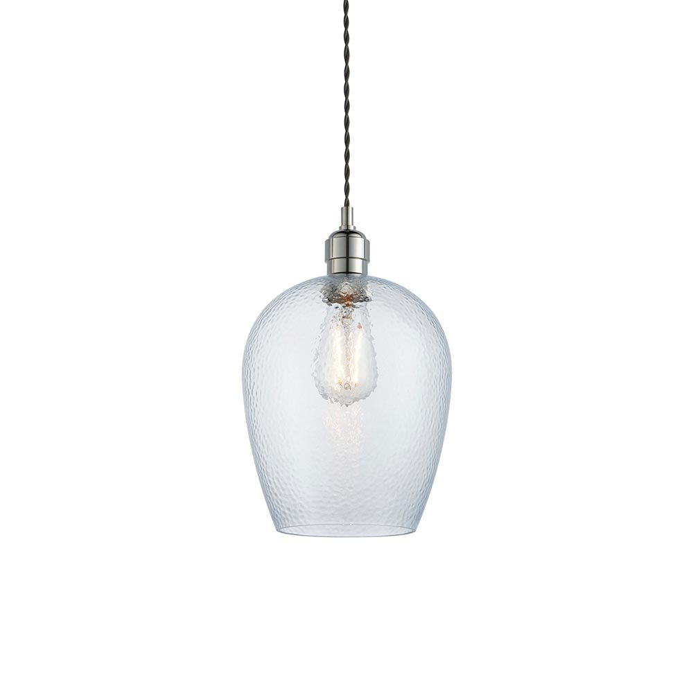 Endon Clear Hammered Glass And Bright Nickel Pendant