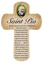 Wood Pocket Cross 3 1/4 inch/Saint Pio   (12445)