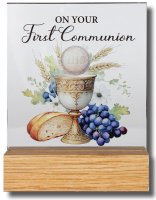 Glass Plaque/Wood Base/Communion Symbolic  (C32472)