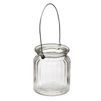 Glass Clear Ribbed Jar With Handle - 73 x 88mm