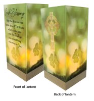Glass Lantern/Wood Base/Irish Blessing   (84608)