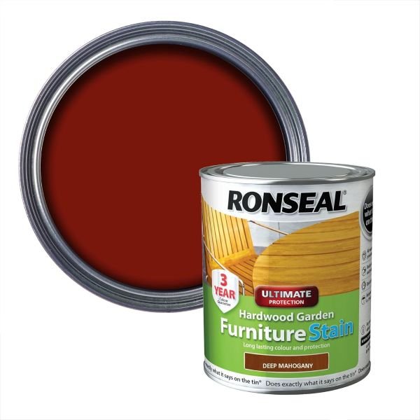 Ronseal Ultimate Protection Hardwood Garden Furniture Stain Deep Mahogany Tin & Swatch