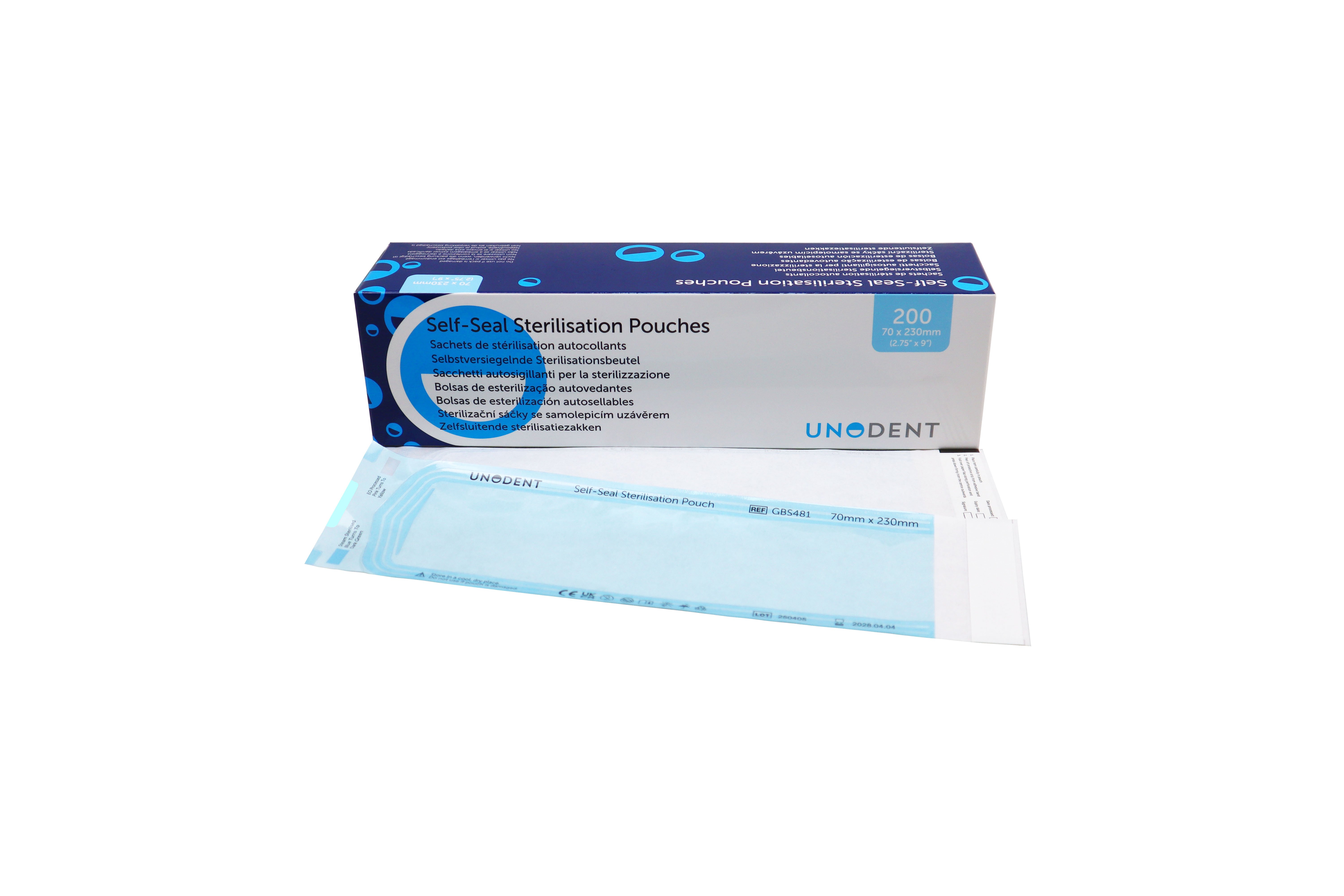 UnoDent Sterilisation Pouches 70 x 230mm Pack 200