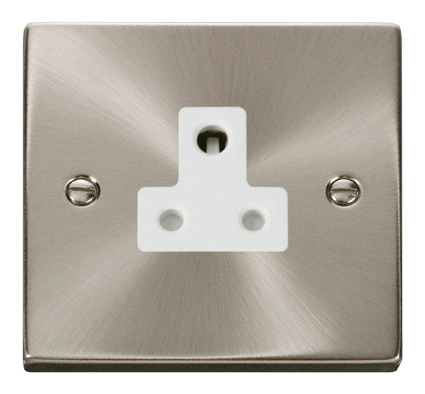 Click Deco 1G 5A Round Pin Socket Satin Chrome White Insert VPSC038WH