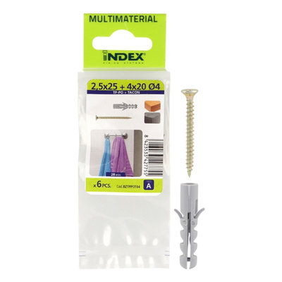 Index Prepack Plug and Woodscrew 4 x 20 / 2.5 x 25 - 6 Pack