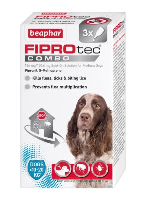 Beaphar FIPROtec COMBO Flea & Tick Spon On for Medium Dogs 3 pipette x 6