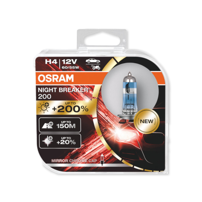 Night Breaker H4 Halogen Bulb +200% Brighter (Twin Pack)