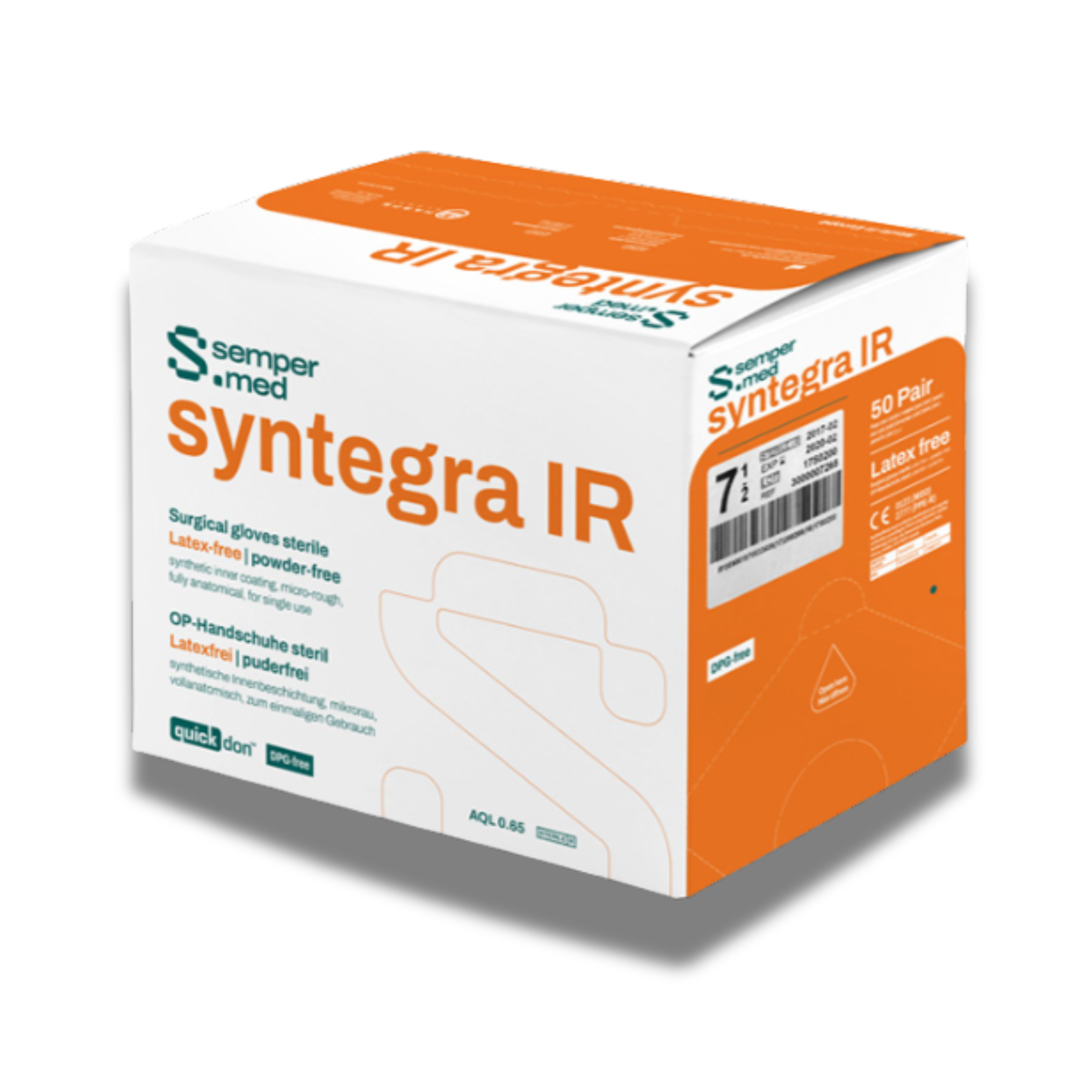 50/Inner Box, Sempermed Syntegra IR Latex Free PF, Polyisoprene Surgical Creme Glove