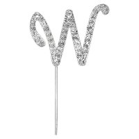 Diamante Letter "W" On Stem Silver - 4.5cm