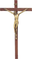 Wood Hanging Crucifix 18 3/4 inch/Brass Corpus   (1095)