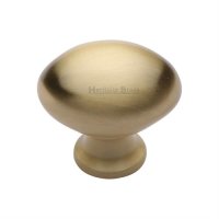 C114-38-SB - Heritage Brass Cabinet Knob Victorian Oval Design 38mm Satin Brass Finish