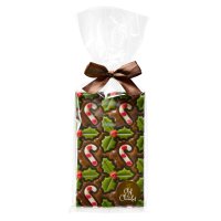 Decorated milk choc bar with candy canes design in cello bag 8x150g