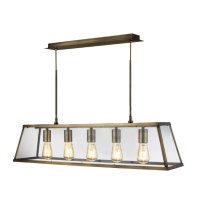 Voyager 5Lt Bar Pendant - Antique Brass Metal & Glass