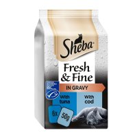 Sheba Fresh & Fine Cat Pouches with Tuna & Cod & Whitefish in Gravy 8x6x50g